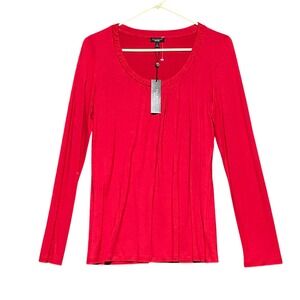 Talbots Women's Size S Vibrant Red Long Sleeve Ruffled Neck Top‎ Rayon Lyocell